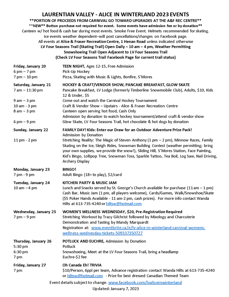 Itinerary of events